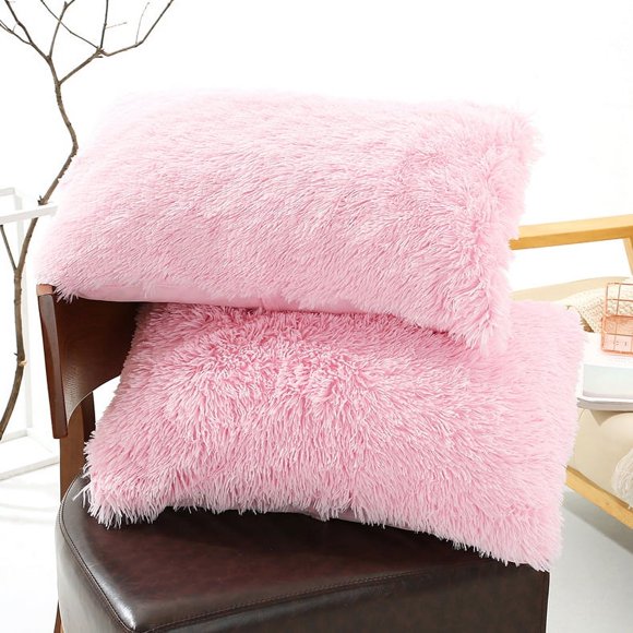2-Piece Plush Pillowcase Crystal Velvet Pillowcase Double Sided Children's Pillow Leather Generation Discovery Pillow Core Cover Envelope Pillowcase (Pink) 50*70cm