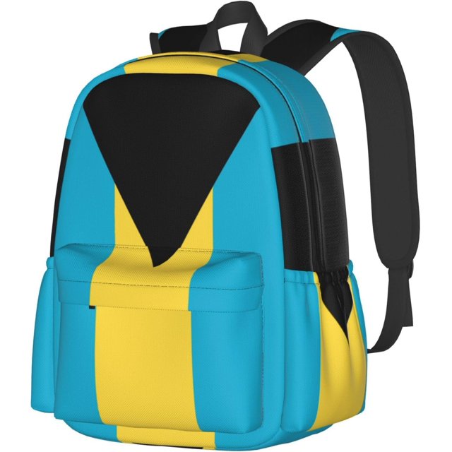 Bahamas Flag Laptop Commuter Backpack Shoulder Bag Casual Back Pack Daypack Bags With Side Pockets For Work Travel Daily Use