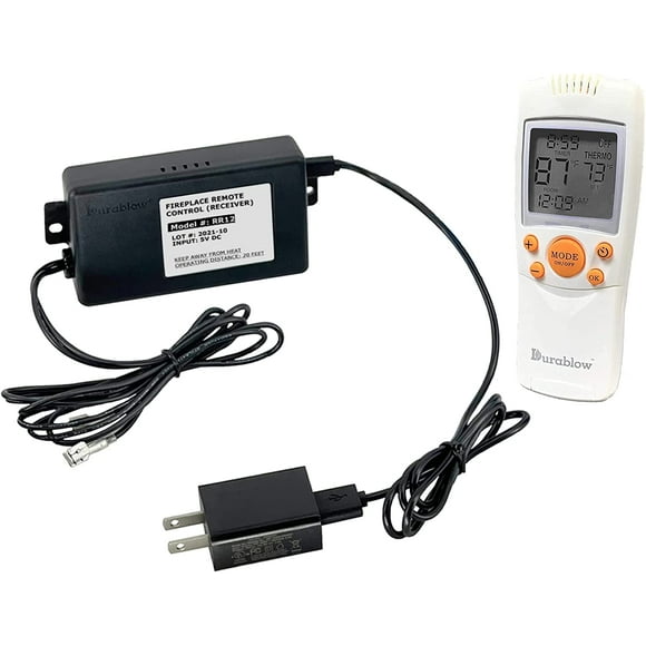Durablow TR2003 Kit de Télécommande pour Foyer au Gaz Cheminée Marche/arrêt + Thermostat + Minuterie pour Vanne Millivolt, Module IPI, Remplace Interrupteur Mural Ou Thermostat (Entrée 100-240VAC)