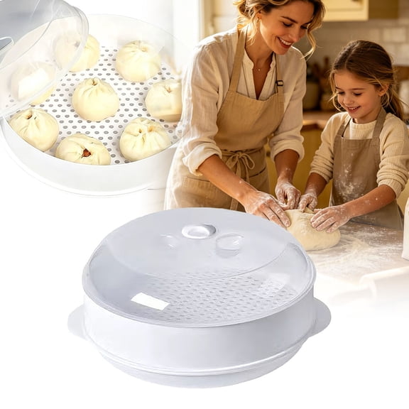 1 Pc Multifunctional Microwave Oven Steamer with a Transparent Lid Microwave Vegetable Steamer Cookware Microwave Dish Kitchen Cooking Steamer for Cooking Dumpling, 10.43"x4.33", White