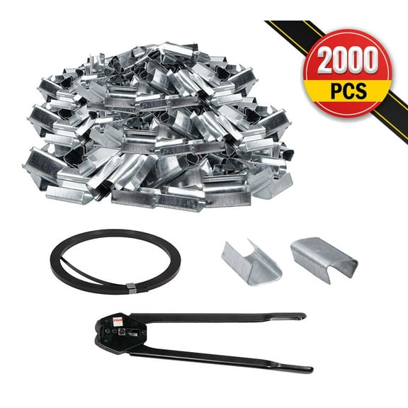Steel Banding Strapping Kit - 1Pc 1/2"x0.020"x200' Steel Strapping Coil 1100 lbs BS & 2000Pcs Strapping Open Seal & 1Pc Strapping Tool Sealer for Pallet Packaging Banding Strapping