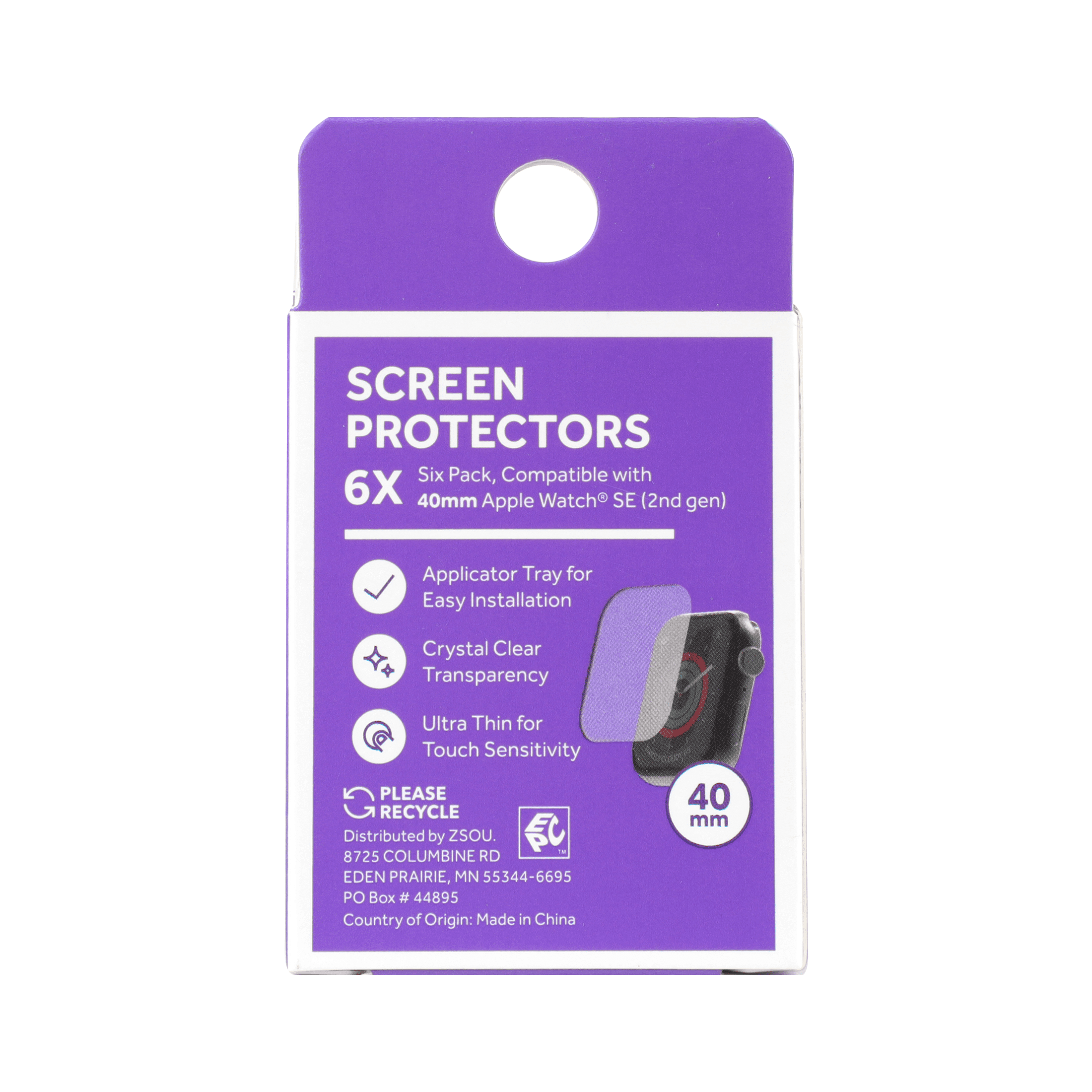 Zsou Screen Protector 6-Pack for Apple Watch 40mm - Series SE, 4, 5, 6