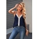 thumbnail image 4 of ABPHQTO Camiseta sin mangas con costuras y cuello en V de encaje azul para mujer, 4 of 5