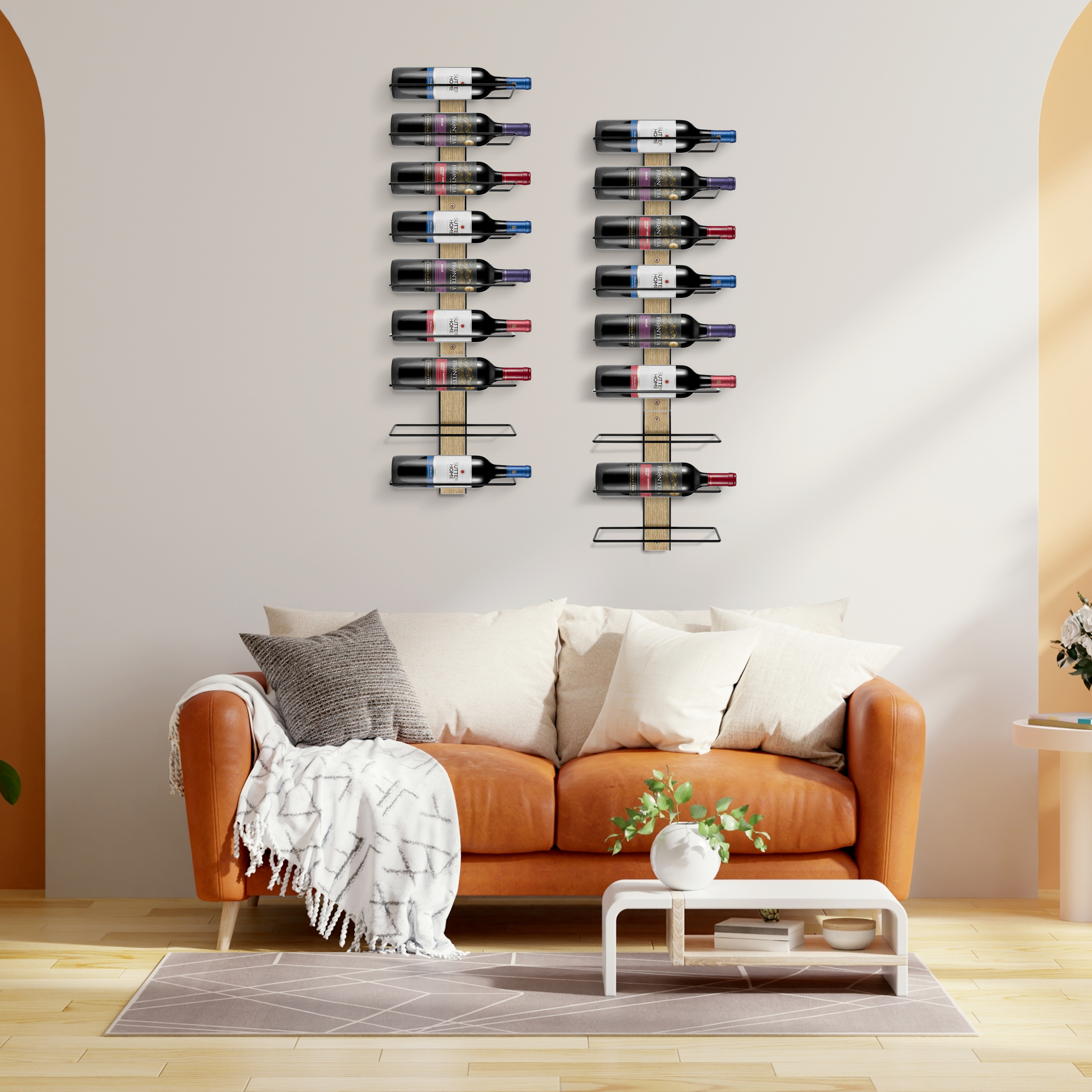 Sorbus Wall Mounted Wine Rack Set of 3, Black Metal & Mahogany Wood, Holds 9 Wine Bottles