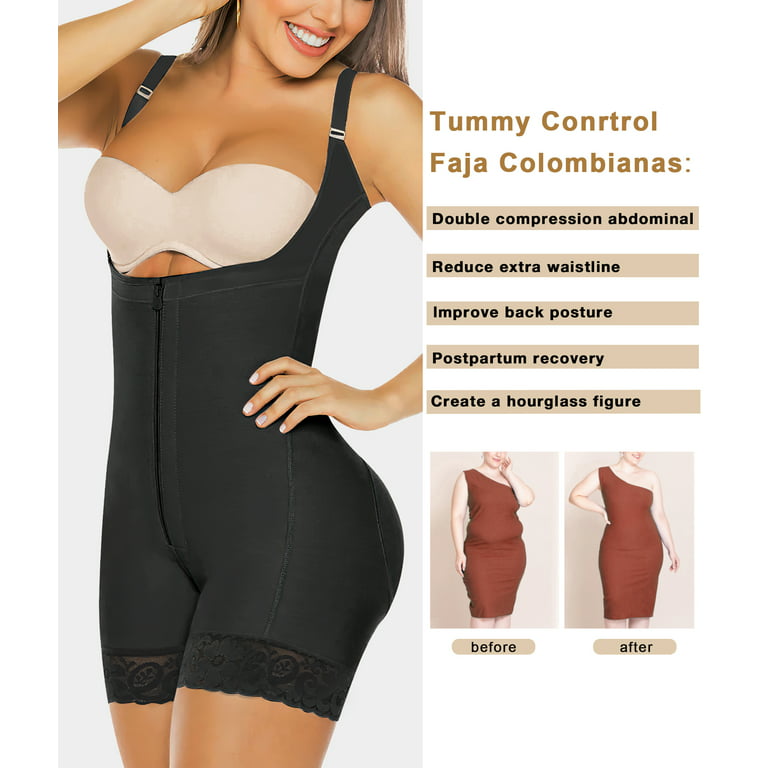 YIANNA Fajas Colombianas Shapewear for Women Postparto Postpartum Body  Shaper Tummy Control Bodysuit Black-Medium 
