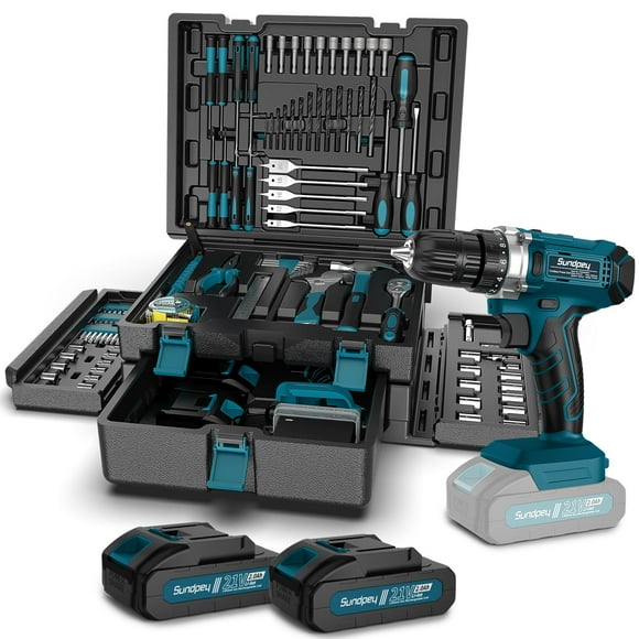 Kit de herramientas con taladro inalámbrico de 21 V Sundley, 255 piezas con cajón
