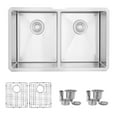 thumbnail image 3 of Stylish Undermount 28" Stainless Steel 16G Double Bowl Kitchen Sink with Grids & Strainers S-300XG, 3 of 12