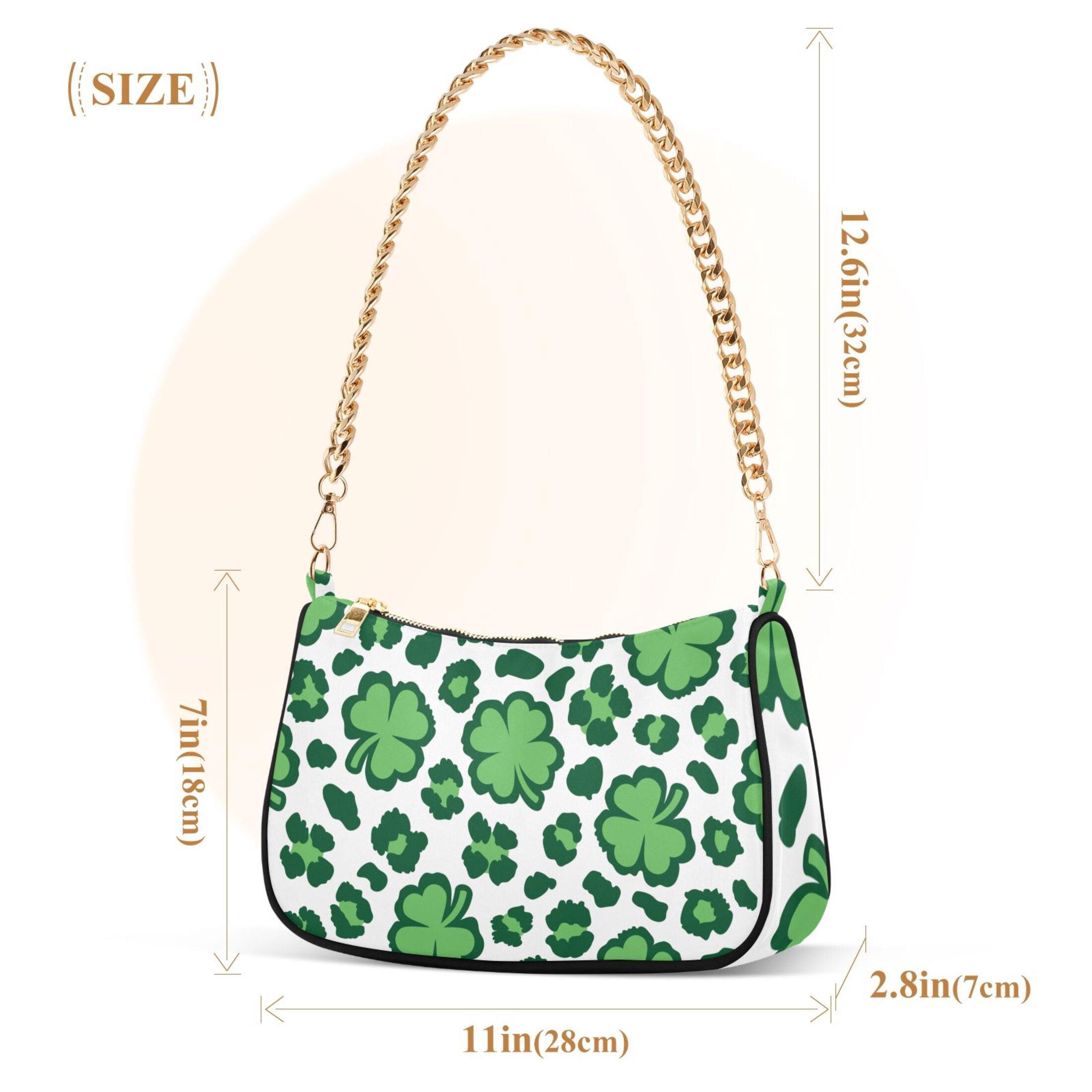 Shamrock Green Leopard Spot Womens Chain Shoulder Bag Tote Handbag Clutch Hobo Purse with Zipper for Travel Casual