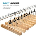 thumbnail image 2 of High-Grade Wooden Pants Hangers with Clips 10 Pack Non Slip Skirt Hangers, Smooth Finish Solid Wood Jeans/Slack Hanger with 360° Swivel Hook - Pants Clip Hangers for Skirts, Slacks - Clamp Hangers, 2 of 9