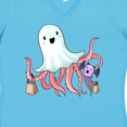 thumbnail image 4 of Inktastic Cute Ghost Octopus Trick or Treating with Bat Women's V-Neck T-Shirt, 4 of 5