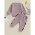 thumbnail image 4 of Bagilaanoe 2PCS Toddler Baby Girl Pants Set Letter Leopard Print Long Sleeve Sweatshirt Pullover Tops + Sweatpants 6M 12M 18M 24M 3T Kids Casual Sweatsuits, 4 of 9