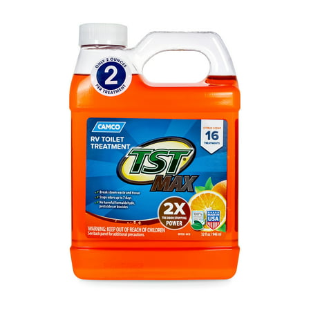 Camco TST MAX Strength Orange Scent RV Toilet Treatment, Formaldehyde Free, Breaks Down Waste And Tissue, Septic Tank Safe, Treats 40 Gallon Holding Tanks, 32.oz (Best Rv Toilet Treatment)