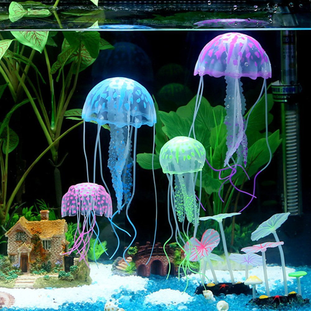6 Pcs Glowing Jellyfish Glow in The Dark Fish Tank Decorations Aquarium  Decor Ornament Silicone Artificial Jellyfish Moon Jellyfish 