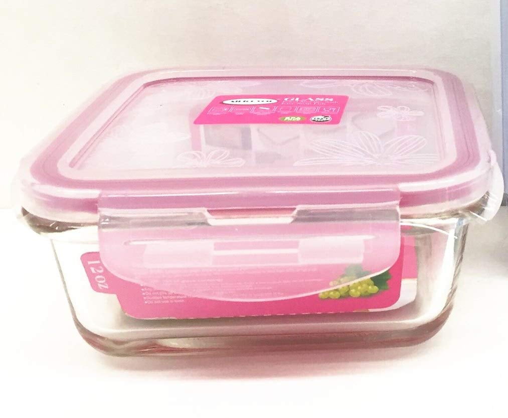 Medium Square Glass Meal Prep Containers | Airtight Glass Food Storage Containers with Lids | BPA-FREE Leakproof Bento Box Glass Lunch Box | Freezer, Microwave Safe (Pink, 24 oz)