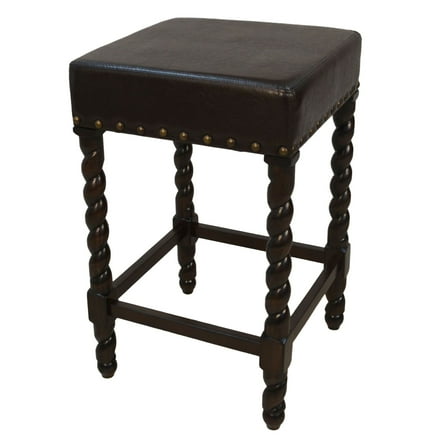 Contemporary Home Living 24" Brown Nailhead Trimmed Counter Stool with Barley Twist Legs