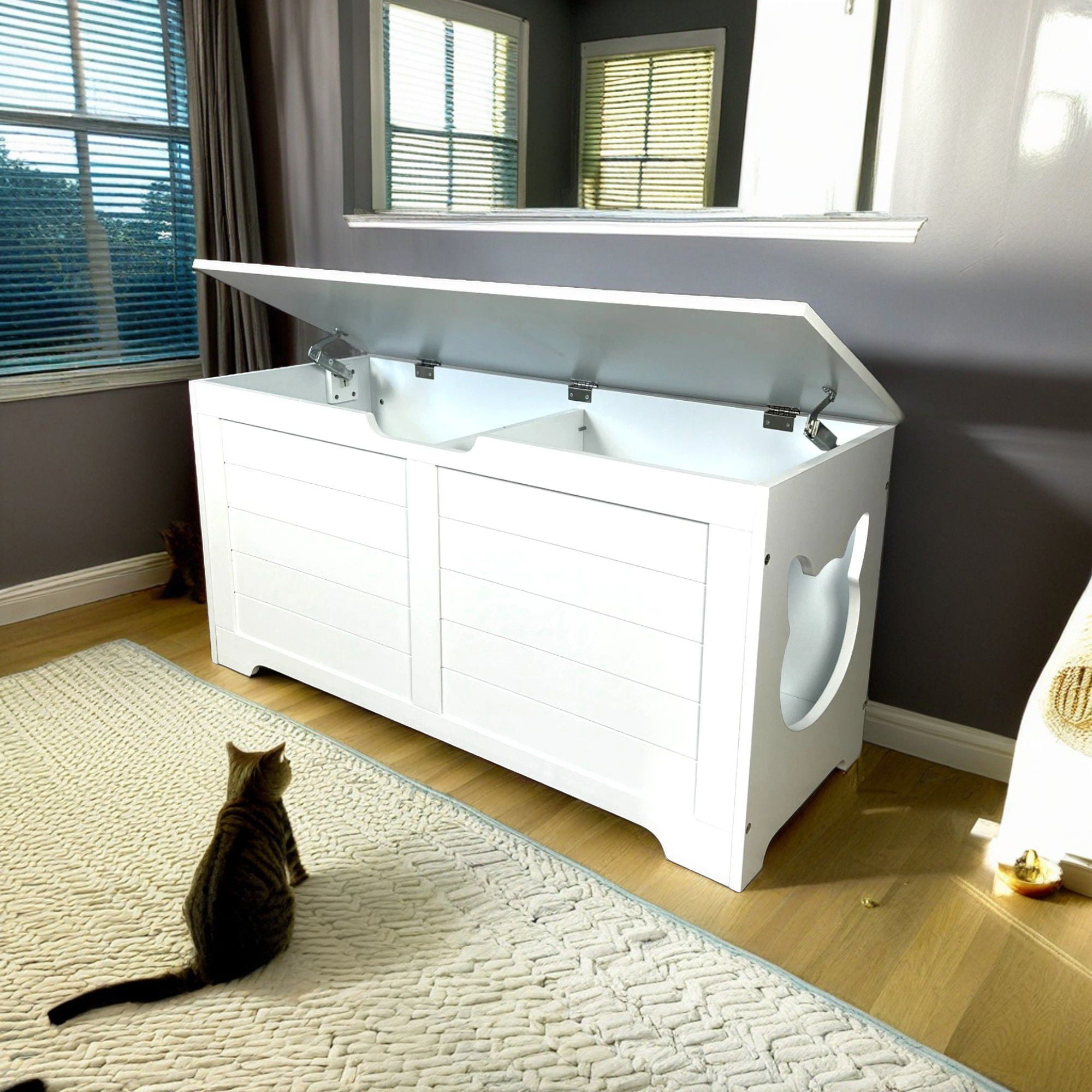 Pefilos 39" Large Hidden Cat Litter Box Furniture for Indoor Cats, Top Open Cat Washroom Enclosure Houses, White