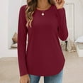 thumbnail image 2 of ManxiVoo Womens Long Sleeve Crew Neck Blouse Casual Fall Top Basic Work Shirt Comfortable Tunic Style With Belted Waist M Size Wine, 2 of 9