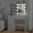 thumbnail image 3 of Jarbalai Makeup Vanity Table with Lights & Mirror, Vanity Desk for Girls, Dressing Table with Shelves, White, 3 of 10