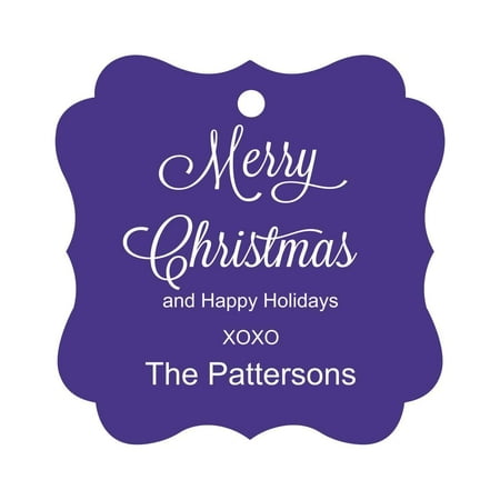 Darling Souvenir Merry Christmas & Happy Holidays Gift Tags Personalized Family Hang Tags-Purple Violet-50 Tags