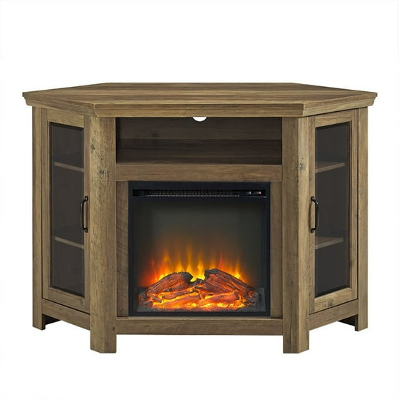 Walker Edison 48 Wood Corner Fireplace Media Tv Stand Console Walker Edison 48 Wood Corner Fireplace Media Tv Stand Console Rustic Oak Com