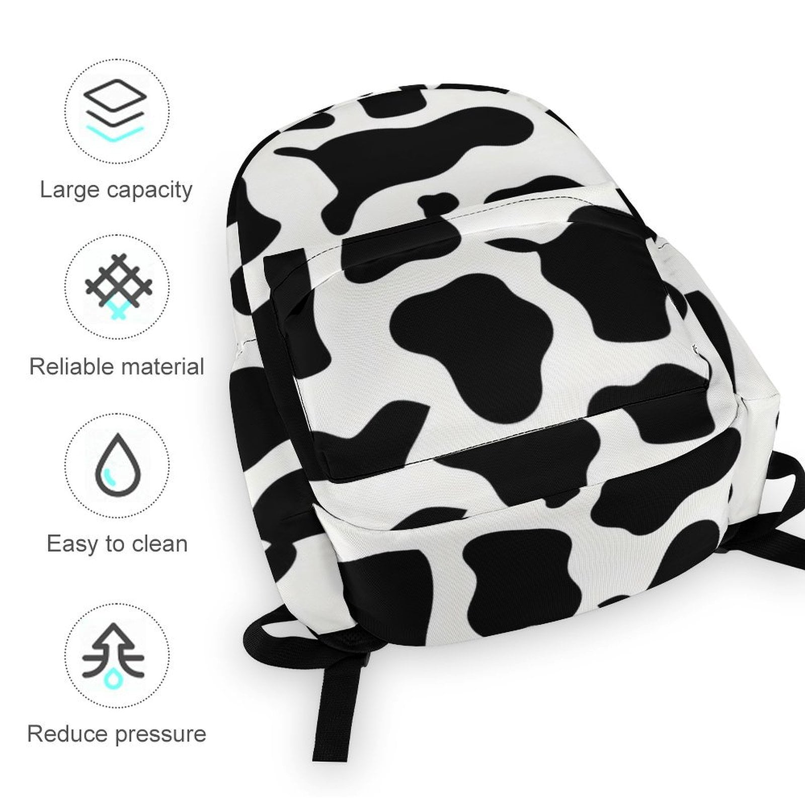 Large Capacity Half Print Backpack 11.8×16.5×5.9in Multifunctional Zipper Design Convenient Switch Simple Cow Print Pattern, Vector Art Style_4