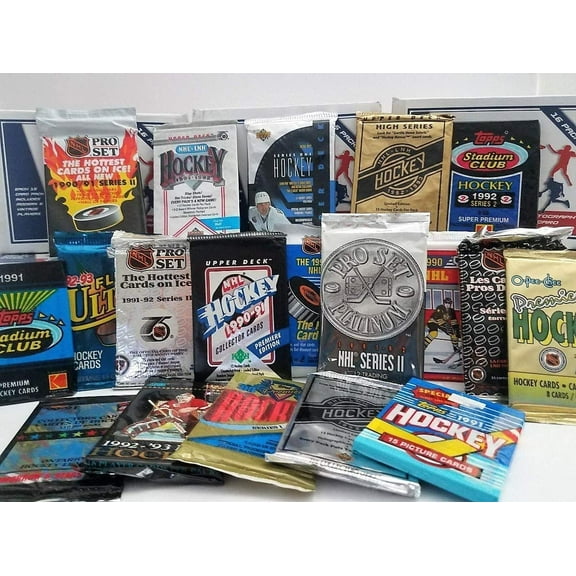 GREAT LOT OF OLD UNOPENED HOCKEY CARDS - 60 Cards in Packs from the Early 90s to Late 90s