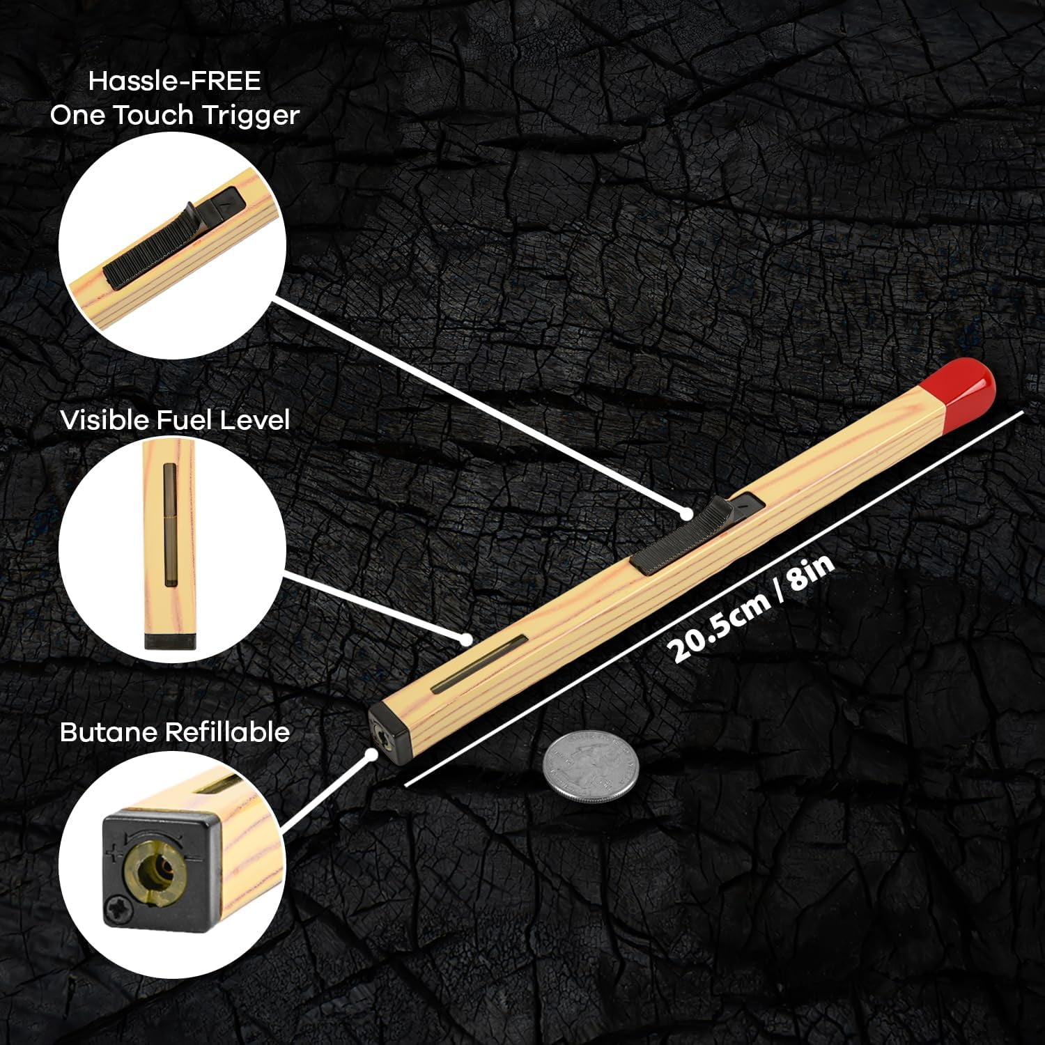 24PACK 8" Match Stick Shaped Multipurpose Butane Lighter BBQ Candle lighter Gift for woman man Christmas Halloween