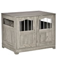 thumbnail image 1 of PawHut Wooden Dog Cage with Windows, End Table Furniture Style, Modern Pet Kennel with Lockable Doors Elevated Base for Small and Medium-sized Dogs, Grey, 1 of 9
