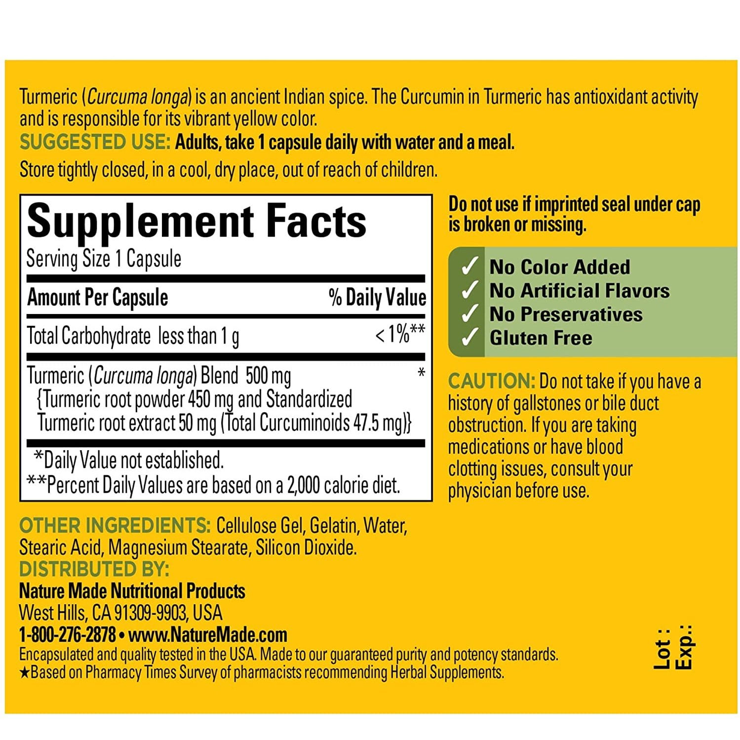Nature Made Turmeric 500 mg Capsules, 60 Count for Antioxidant Support