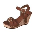 thumbnail image 1 of IUJSOY Womens Wedge Platform Sandals Open Toe Buckle Strap Cork Sole Summer Shoes High Heels, 1 of 9