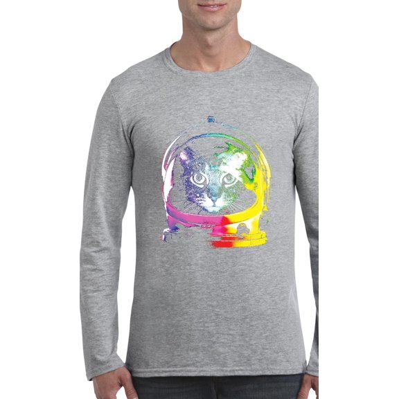 MmF - Mens Long Sleeve T-Shirts, up to Size 5XL - Space Cat