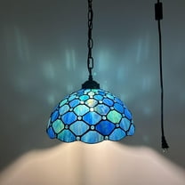 Tiffany Pendant Lights Plug In Blue Stained Glass Crystal Beans LED Bulb Included for Dining Room Hotel Restaurant Cafe 12"W*12"D*60"H