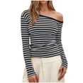 thumbnail image 2 of DAFPZW Women One Shoulder Top Striped Long Sleeve Shirts Tight Fitted Going Out Dressy Tops Tees Y2k Outfits, 2 of 6