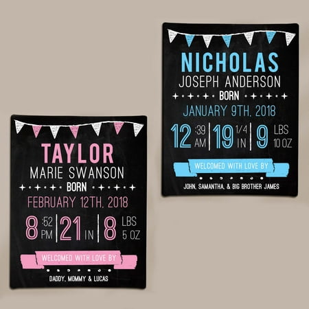 Birth Canvas - Personalized Birth Information Chalkboard Art Canvas- available in Pink or Blue and 2 Sizes