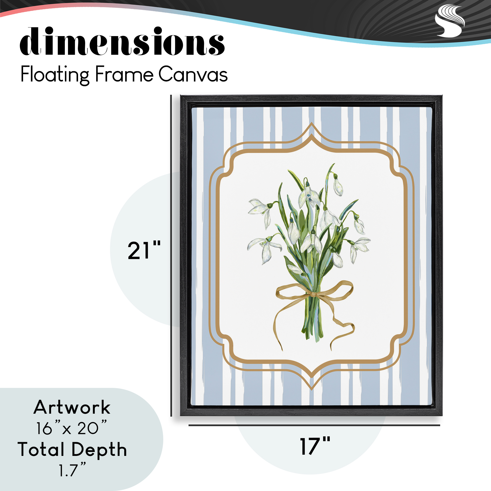 White Flower Bundle on Stripes Black Framed Floater Canvas Wall Art, design by Adonna Ebrahimi