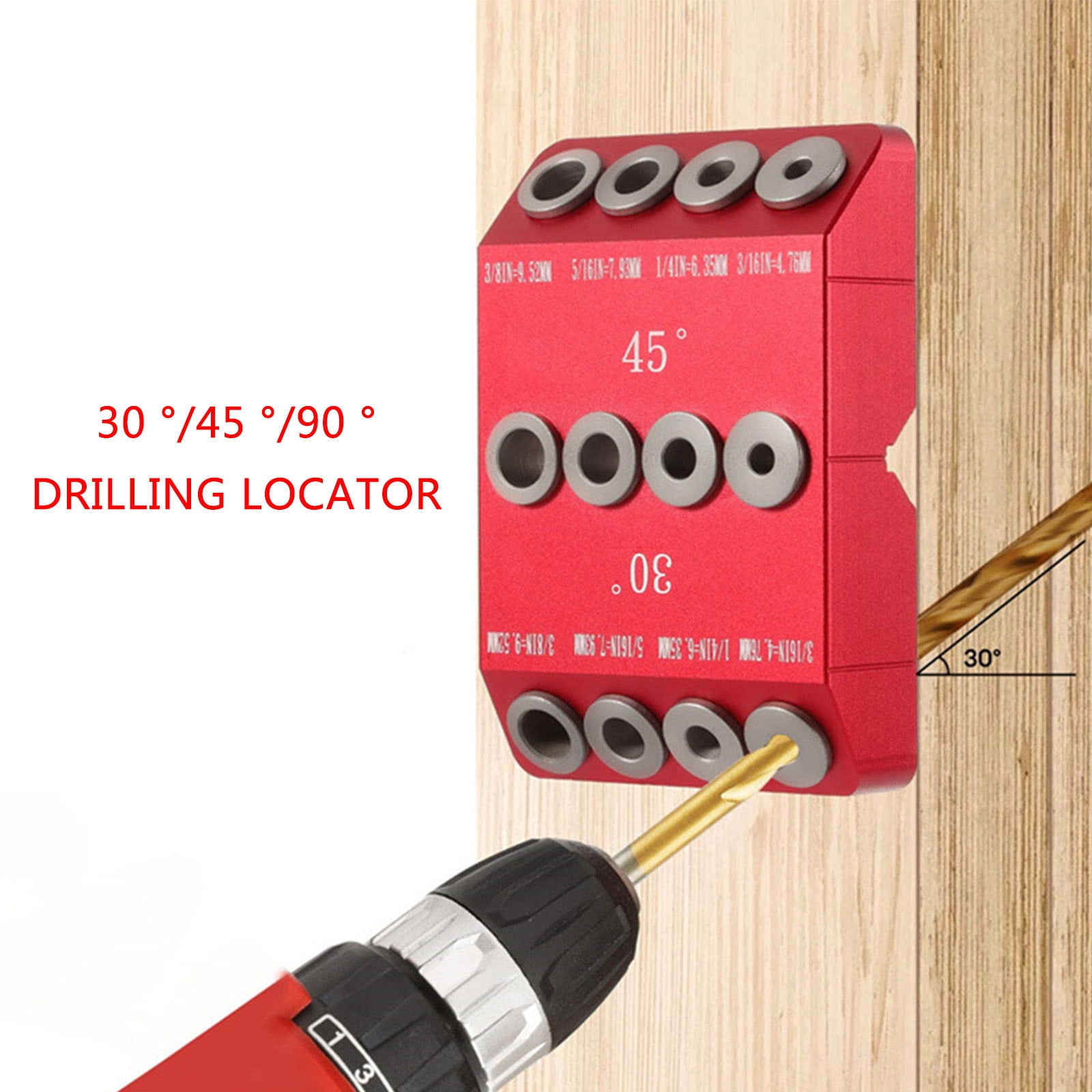 Angled Drill Guide Jigs for Straight Hole 30°/45°/90° Angled Hole Aluminium Pocket Holes Drilling Block Attachment Tool