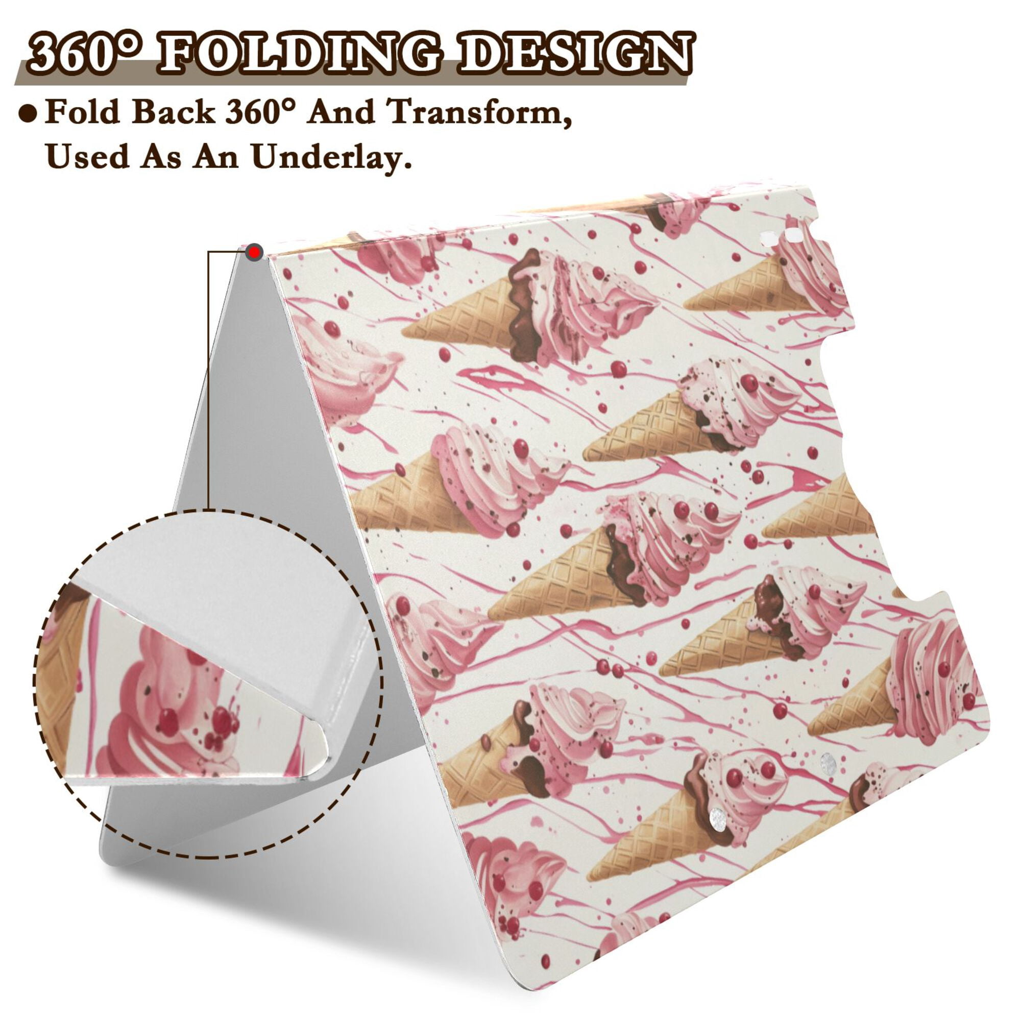 FORMRS A4 Clipboard Folder with Pen Holder Horizontal Foldable School Office Binder, Pink Ice Cream Pattern