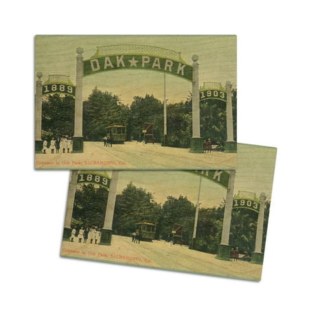 

Sacramento California Entrance to Oak Park View (4x6 Birch Wood Postcards 2-Pack Stationary Rustic Home Wall Decor)