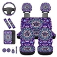 thumbnail image 6 of Binienty Boho Mandala Car Seat Covers Full Set Front Split Rear Floral 15 Inch Steering Wheel Cover Seatbelt Covers Center Console Cushion Pad Universal Car Interior Sets For Women Girly, 14 Pack, 6 of 8