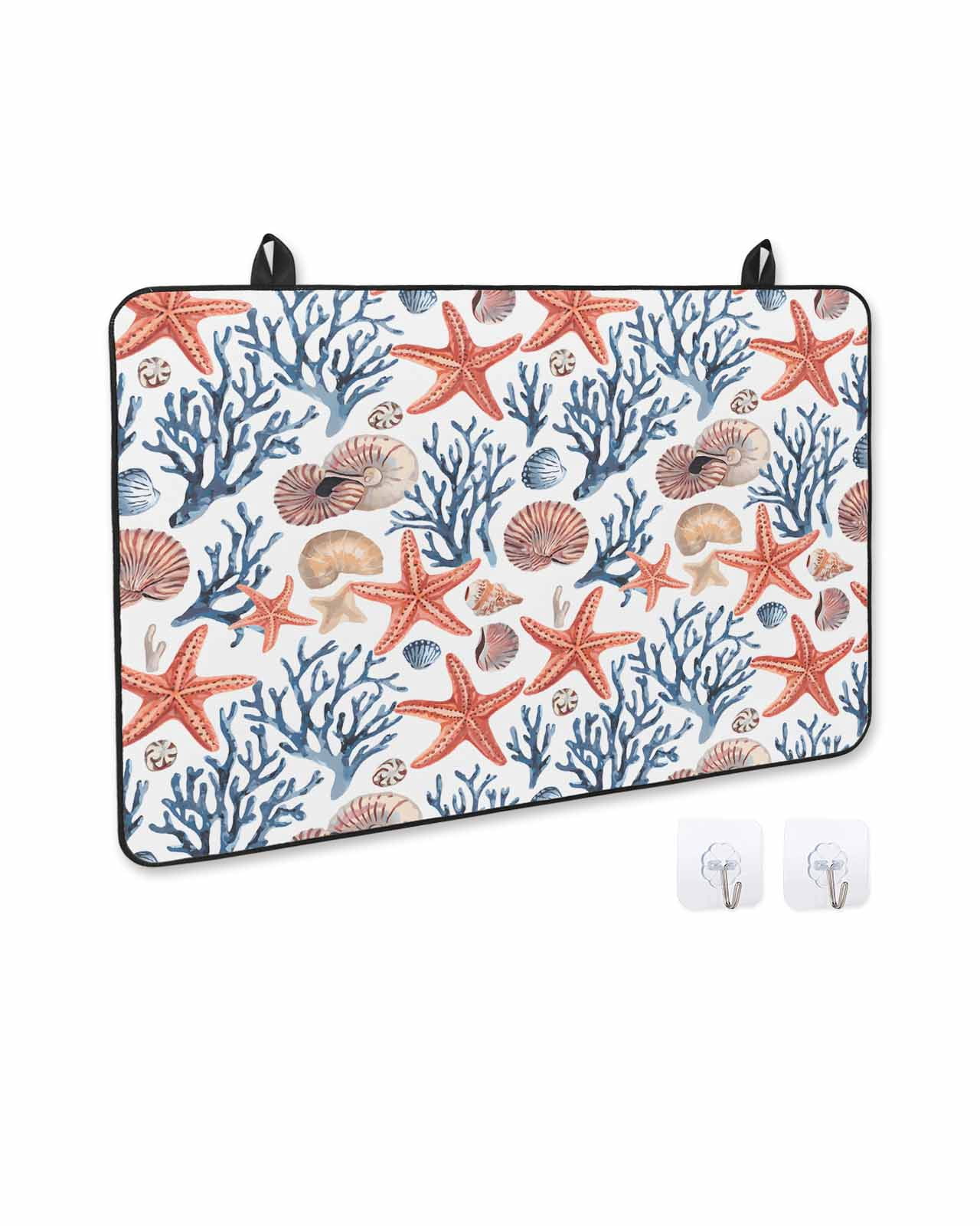 nqOlkjepod Large Induction Cooktop Protector Mat 36"x21", Coastal Stove Top Covers for Electric Stove, Summer Beach Starfish Coral Shell Conch Nautical Stove Burner Cover Mats, Glass Top Stove Cover