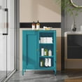 thumbnail image 3 of Bathroom Floor Cabinet,Metal Storage Cabinet,Freestanding Sideboard with 2 Doors & 2 Adjustable Shelves,Modern Metal Storage Locker for Bathroom,Living Room,Entryway, Teal Blue, 3 of 6