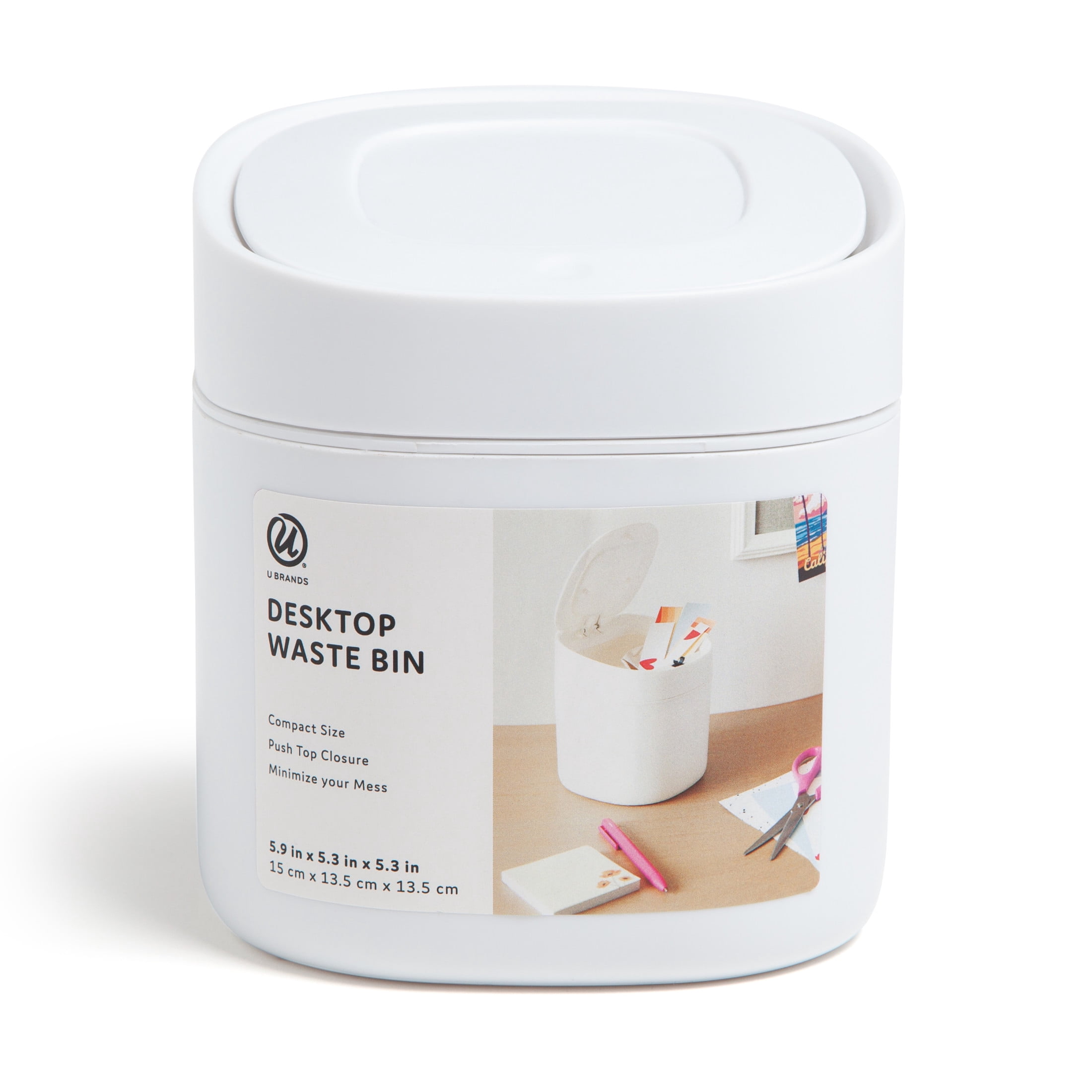 U&nbsp;Brands&nbsp;Desktop Mini Trash Can, Wastebasket, Indoor, Office,&nbsp;5.9 x 5.3 x 5.3 in., White, 1 Each