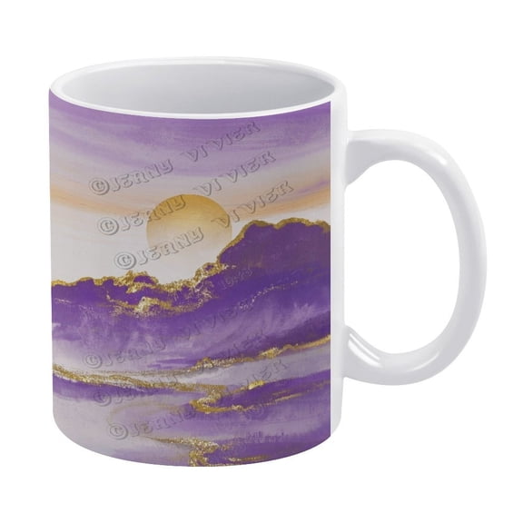 11 oz Ceramic Coffee Mug with Purple Decor Mountain Design - Great for Family Friends Women Men