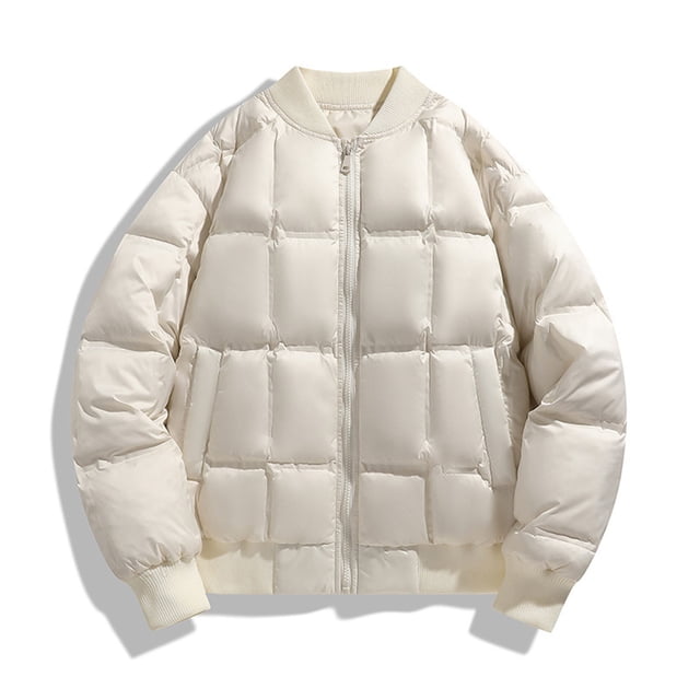 Lovzfmll Men's Quilted Jacket Stand Collar Zip Up Lightweight Puffer White, XL