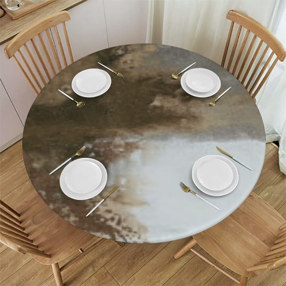Turtle Fitted Tablecloth Round with Elastic Edged, Sea Animal Waterproof Wipe Clean Table Cover for Outdoor Indoor Patio Kitchen