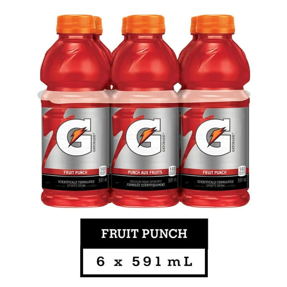 Gatorade Fruit Punch Sports Drink, 591mL Bottles, 6 Pack, 6x591mL
