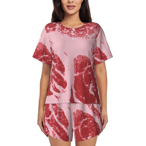 Balery Striped Meat Conjunto de Pijama para Mujer con Estampado, Dos Piezas de Manga Corta y Shorts, Ropa de Dormir Suave con Cuello Redondo y Bolsillos-4X-Large