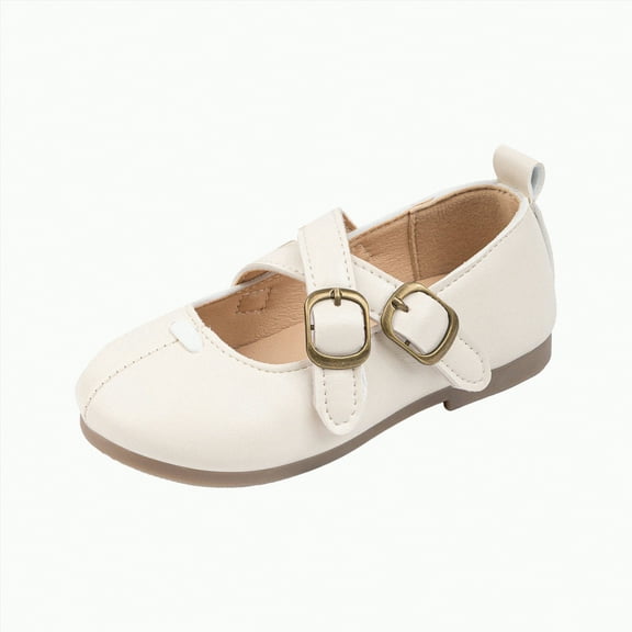 Ccpelsie Toddler Girls Dress Shoes Mary Jane Ballet Flats, Flower Girl Shoes with Rhinestone, Toddler Mary Jane Flats(Beige,11)