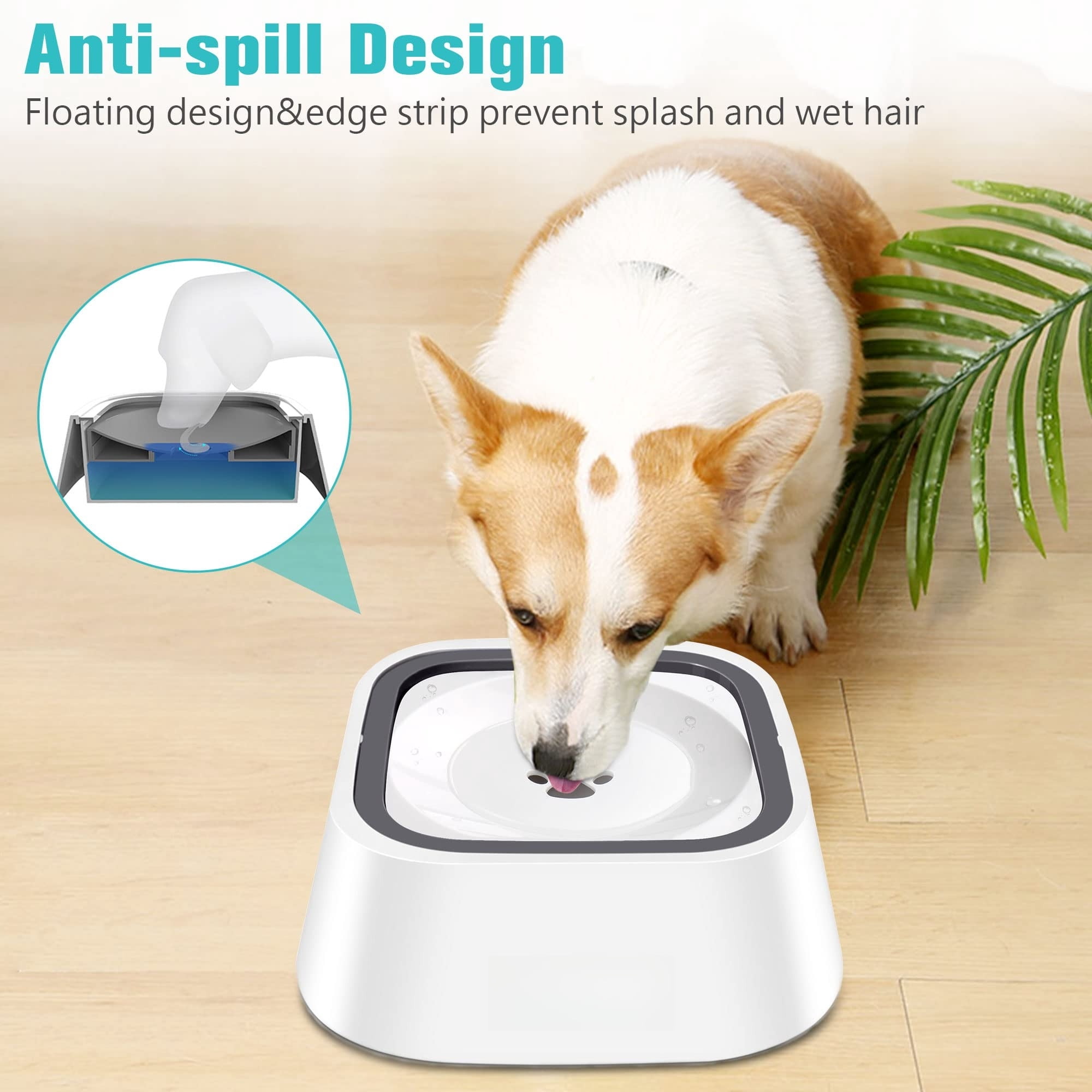 No-Spill Pet Water Bowl, Slow Water Feeder, No-Slip Pet Water Dispenser 35oz Feeder Bowl for Dogs and Cats-2Pcs