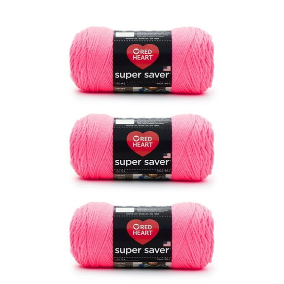 Red Heart Super Saver Pretty N' Pink Yarn - 3 Pack of 198g/7oz - Acrylic - 4 Medium (Worsted) - 364 Yards - Knitting/Crochet